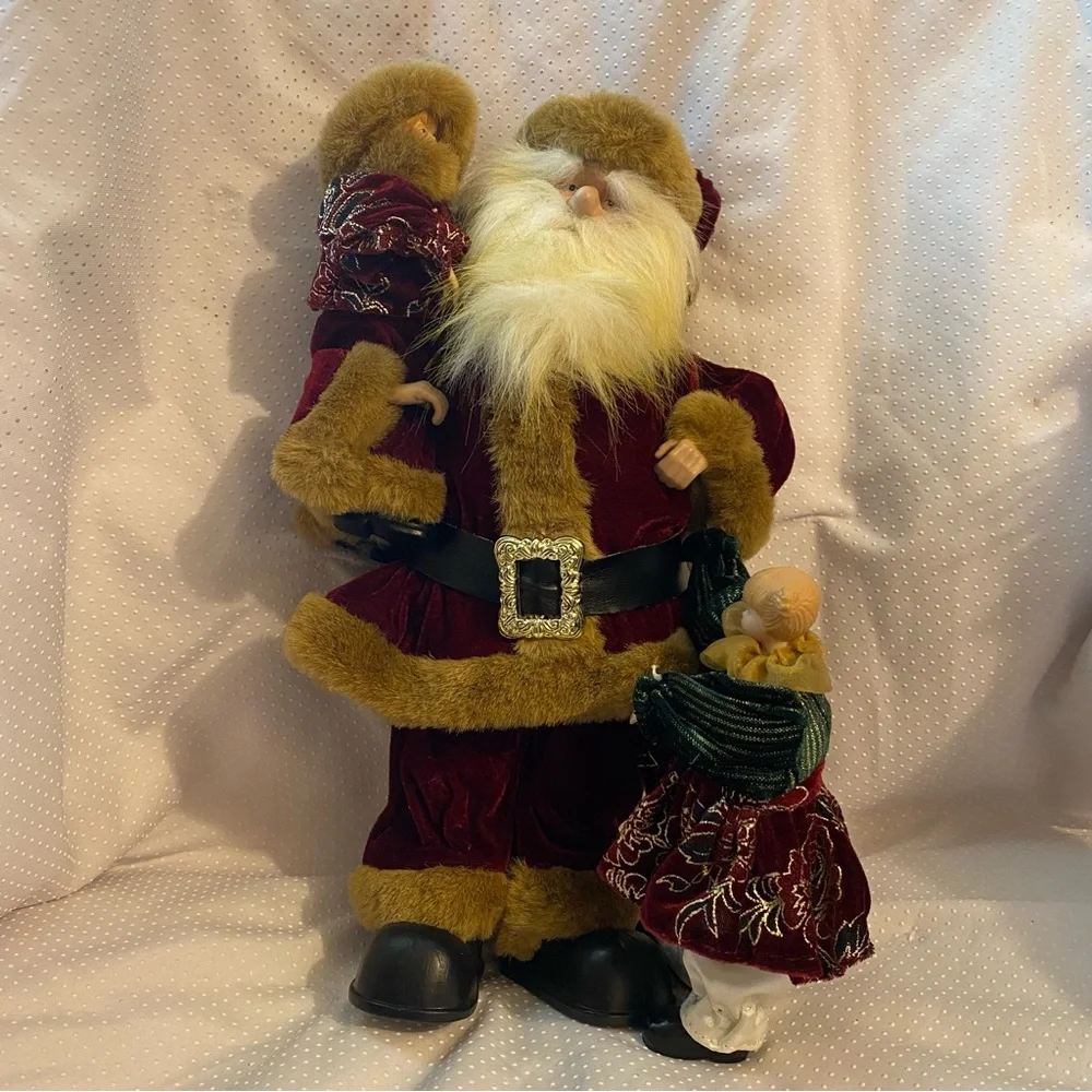 Festive Santa Claus With‎ Children Holiday Figurine - Red Musical Vintage No Key